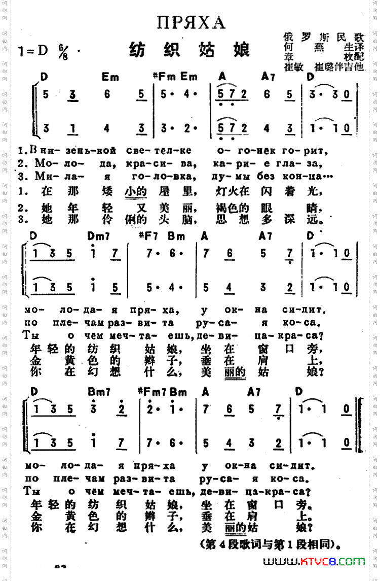 《[前蘇聯]紡織姑娘中俄文對照,二聲部》原創歌曲簡譜, - 歌曲簡譜