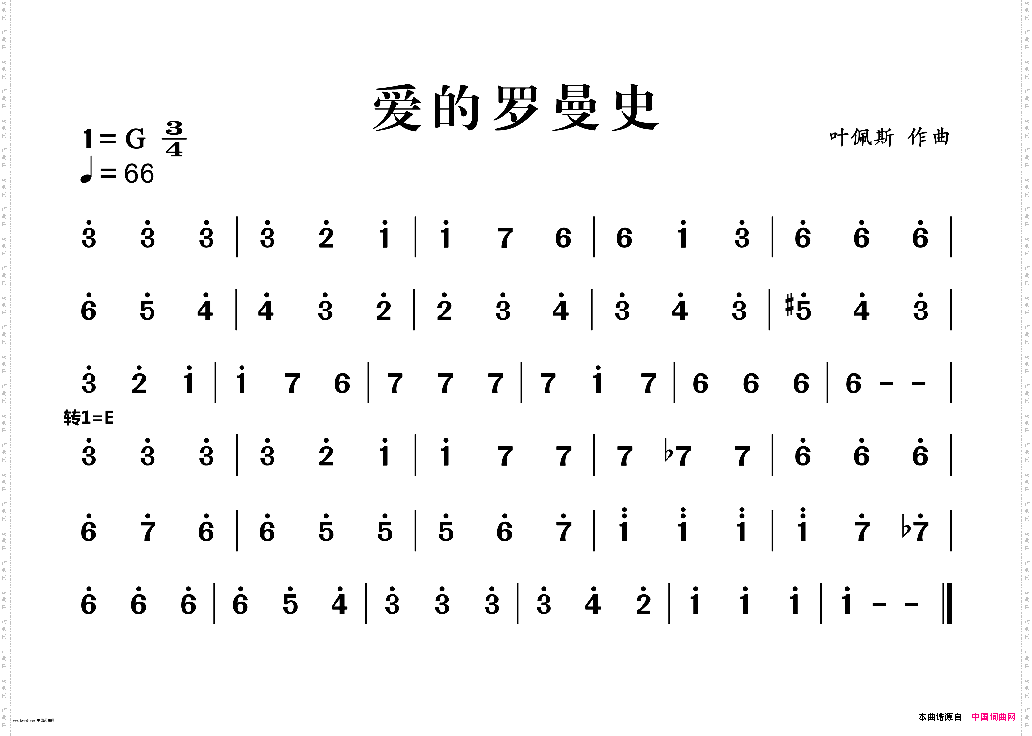 (14(0(0(1 温馨提示:在《爱的罗曼史》简谱图片上点击